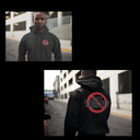 Unisex hoodie with "Not Stranger Friendly" text in urban setting.