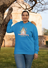 Meeyowy Christmas Unisex Heavy Blend Hoodie with cat design in blue.