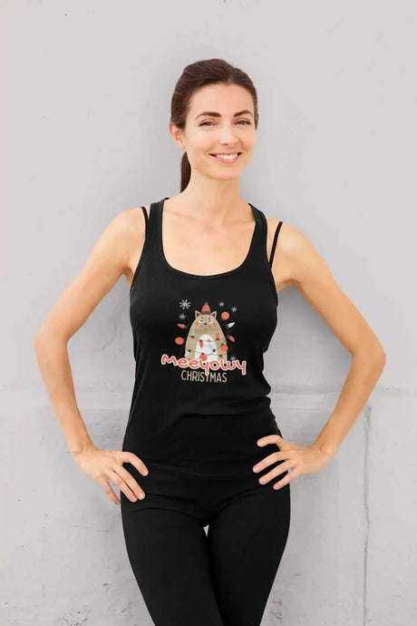 Women's racerback tank top with Meeyowy Christmas design, lightweight and comfortable.