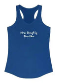 Women's racerback tank top with "More Naughty Than Nice" text, blue color.