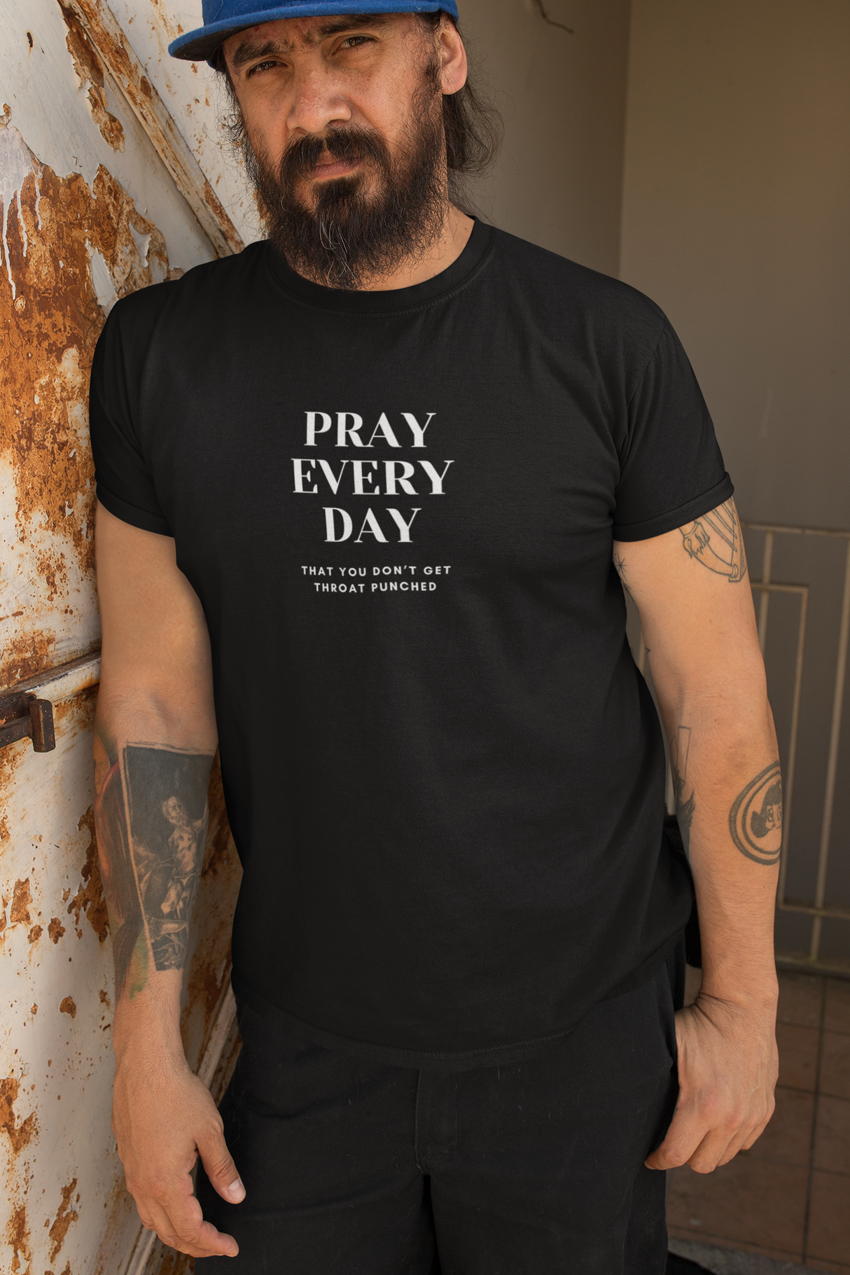 Unisex softstyle t-shirt with "Pray Every Day" print, featuring a seamless collar and double-needle hem.