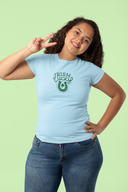 Irish Lucky U Women's Softstyle T-Shirt in light blue with green horseshoe design.